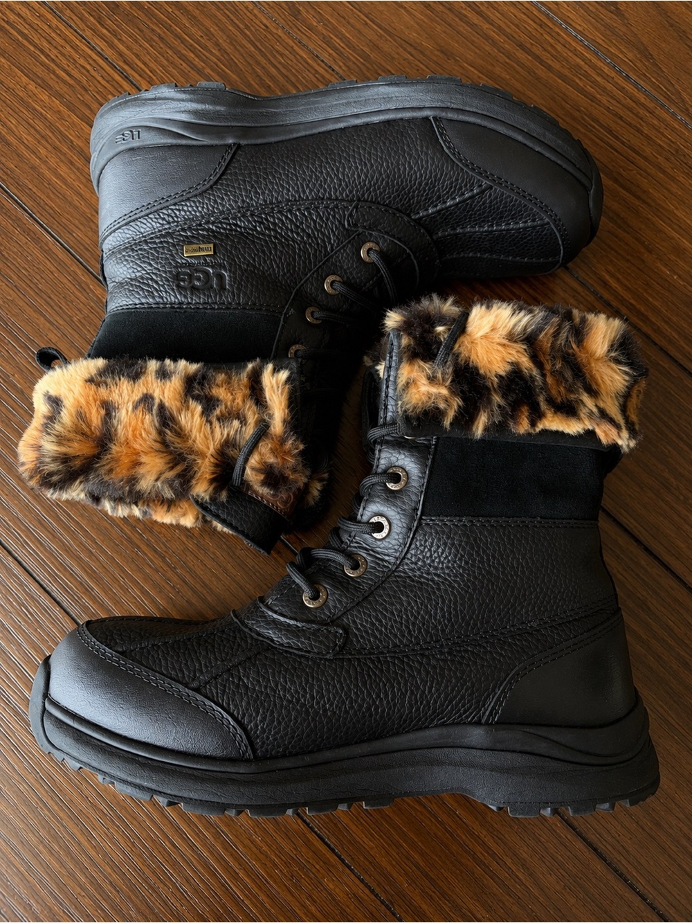 UGG Waterproof Leather Leopard Fur Winter Boots